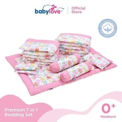 Babylove 7 dalam 1 Set Katil Bayi Premium | Set Tilam Lengkap | 7 in 1 Bedding Set (100% Cotton)