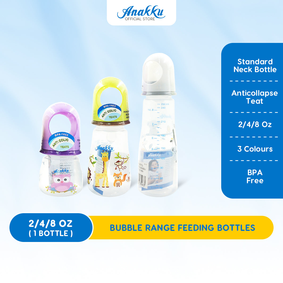 Anakku (2oz/4oz/8oz) PP Standard Neck Feeding Bottle Botol Susu 163-063