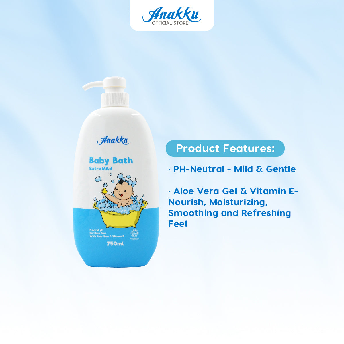 [Exclusive Combo] Anakku Newborn Baby Bath Extra Mild Bath & Shampoo With Baby Lotion AKBD0037