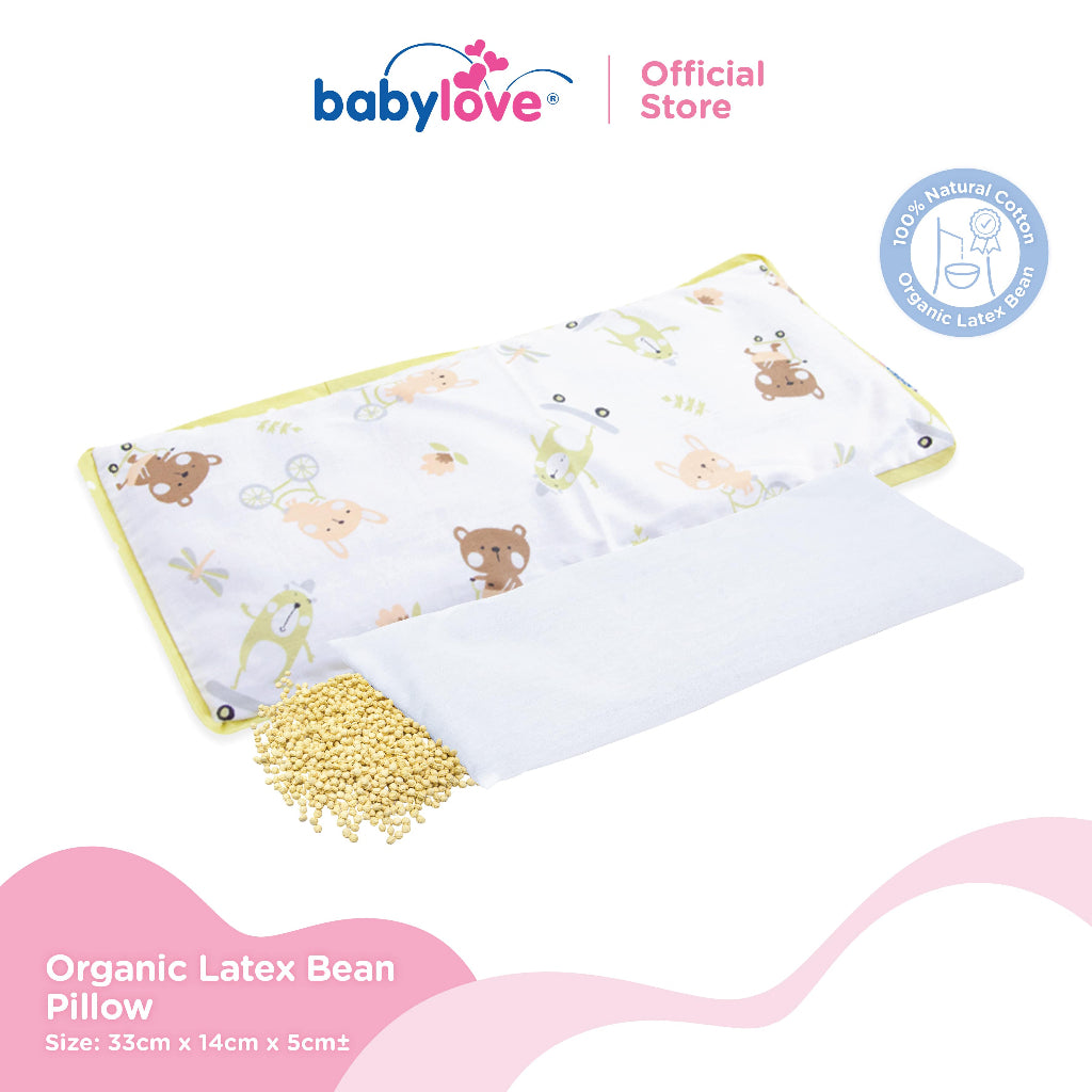 Bantal Organik Lateks Bentuk Kacang Untuk Bayi | Baby Organic Latex Bean Pillow (33cm x 14cm)