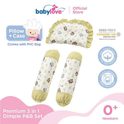 Babylove Premium 3 In 1 Set Bantal & Peluk Bayi Lembut & Selesa | Dimple Pillow & Bolster Set