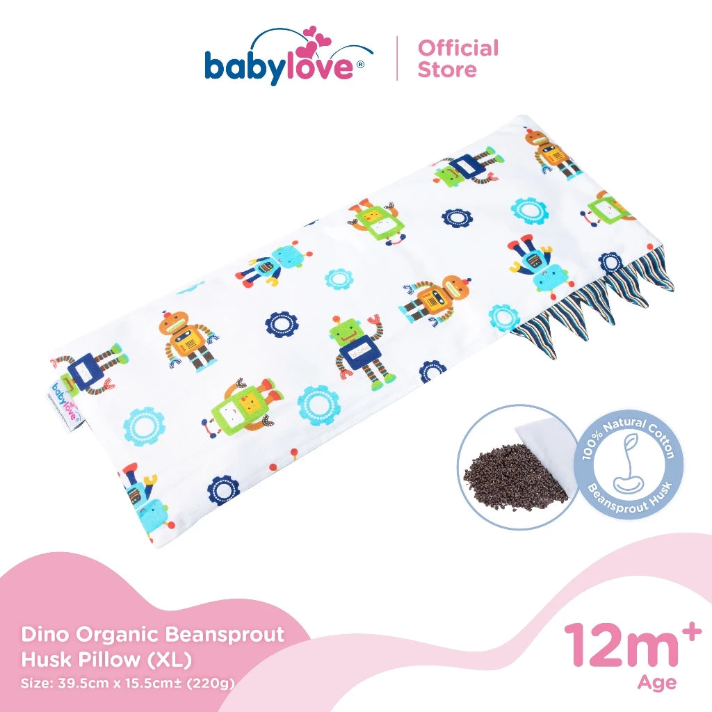 Babylove Dino Organic Bean Sprout Husk Pillow - XL Size