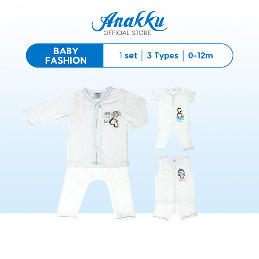 Anakku [0-12M] Baby Boy Newborn Basic Mix Eyelet Suit Set Baju Bayi Lelaki EAK976-2