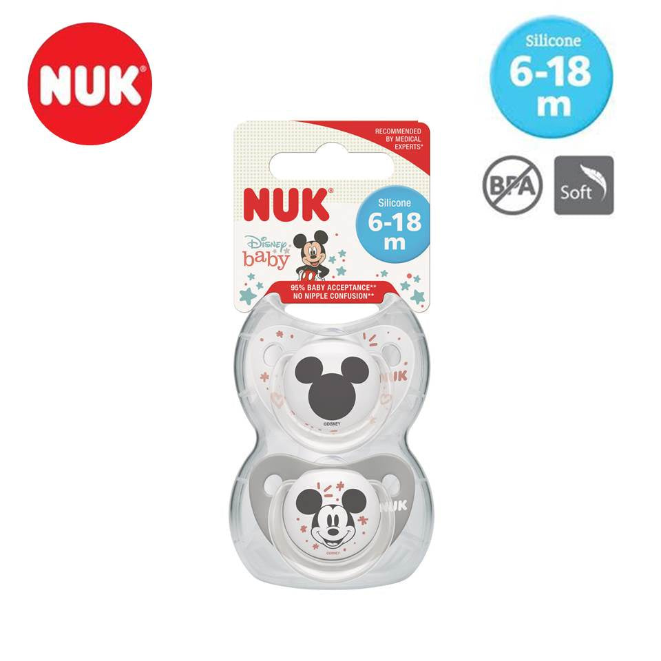 NUK Sil Soother Mickey Plus S2 With Cover, 2Pc/Box