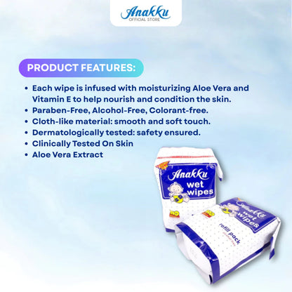 Anakku Baby Wipes Wet Tissue/Tisu Basah Bayi - Refill Pack (100's x 2 Packs) 175-6003