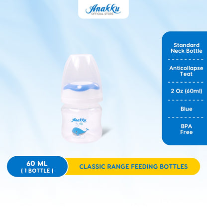 ANAKKU (2oz/4oz/8oz) Standard Neck Feeding Bottle with Anticollapse Teat/Botol Susu Leher Standard 163-600