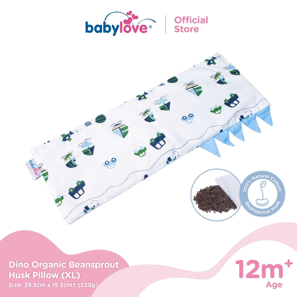 Babylove Dino Organic Bean Sprout Husk Pillow - XL Size