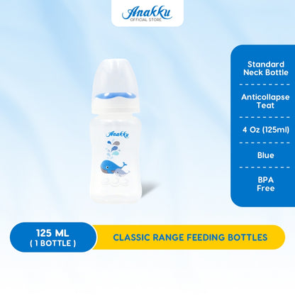 ANAKKU (2oz/4oz/8oz) Standard Neck Feeding Bottle with Anticollapse Teat/Botol Susu Leher Standard 163-600