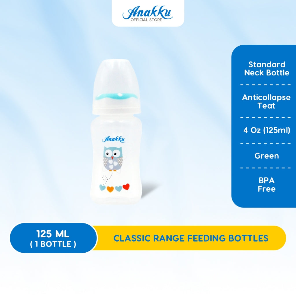 ANAKKU (2oz/4oz/8oz) Standard Neck Feeding Bottle with Anticollapse Teat/Botol Susu Leher Standard 163-600