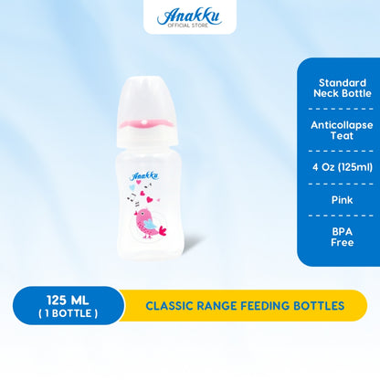 ANAKKU (2oz/4oz/8oz) Standard Neck Feeding Bottle with Anticollapse Teat/Botol Susu Leher Standard 163-600