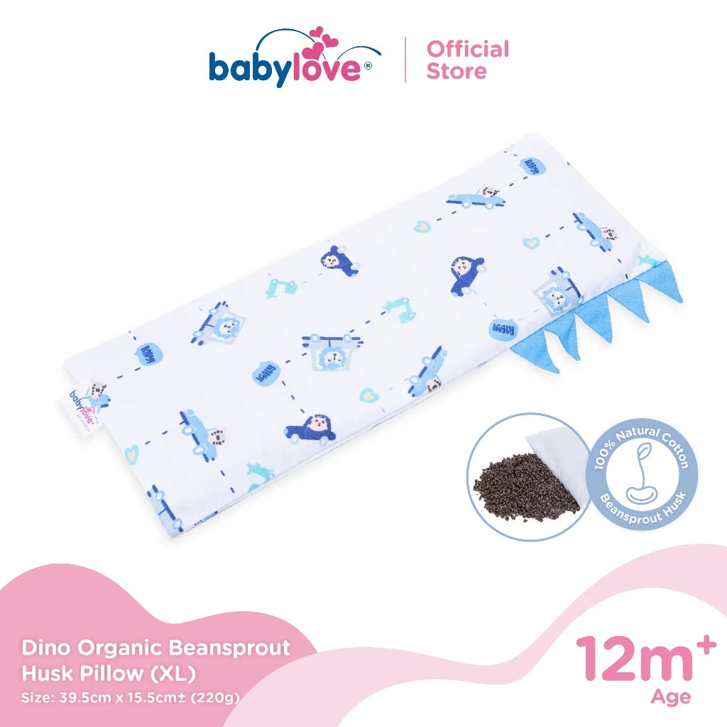 Babylove Dino Organic Bean Sprout Husk Pillow - XL Size