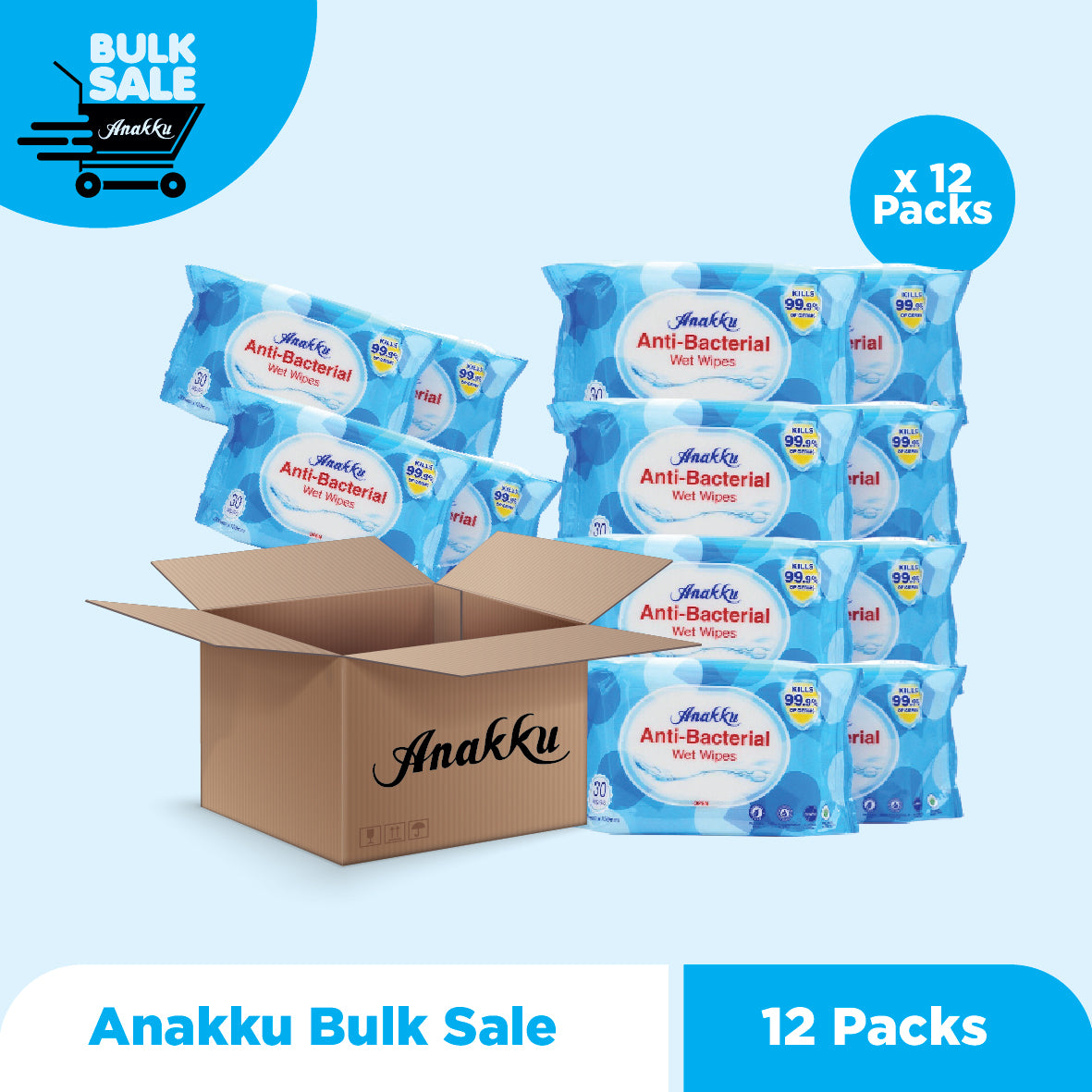 Bulk Sale -  Anakku Baby Wipes Wet Tissue (Anti-Bacterial)  x 12 packs