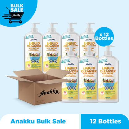 Bulk Sale - Anakku Baby Liquid Cleanser Enzyme Baby Bottle Cleanser 750ml (Apple/Peach) Pencuci Sabun Cuci Botol Susu Baby LQ7501x12