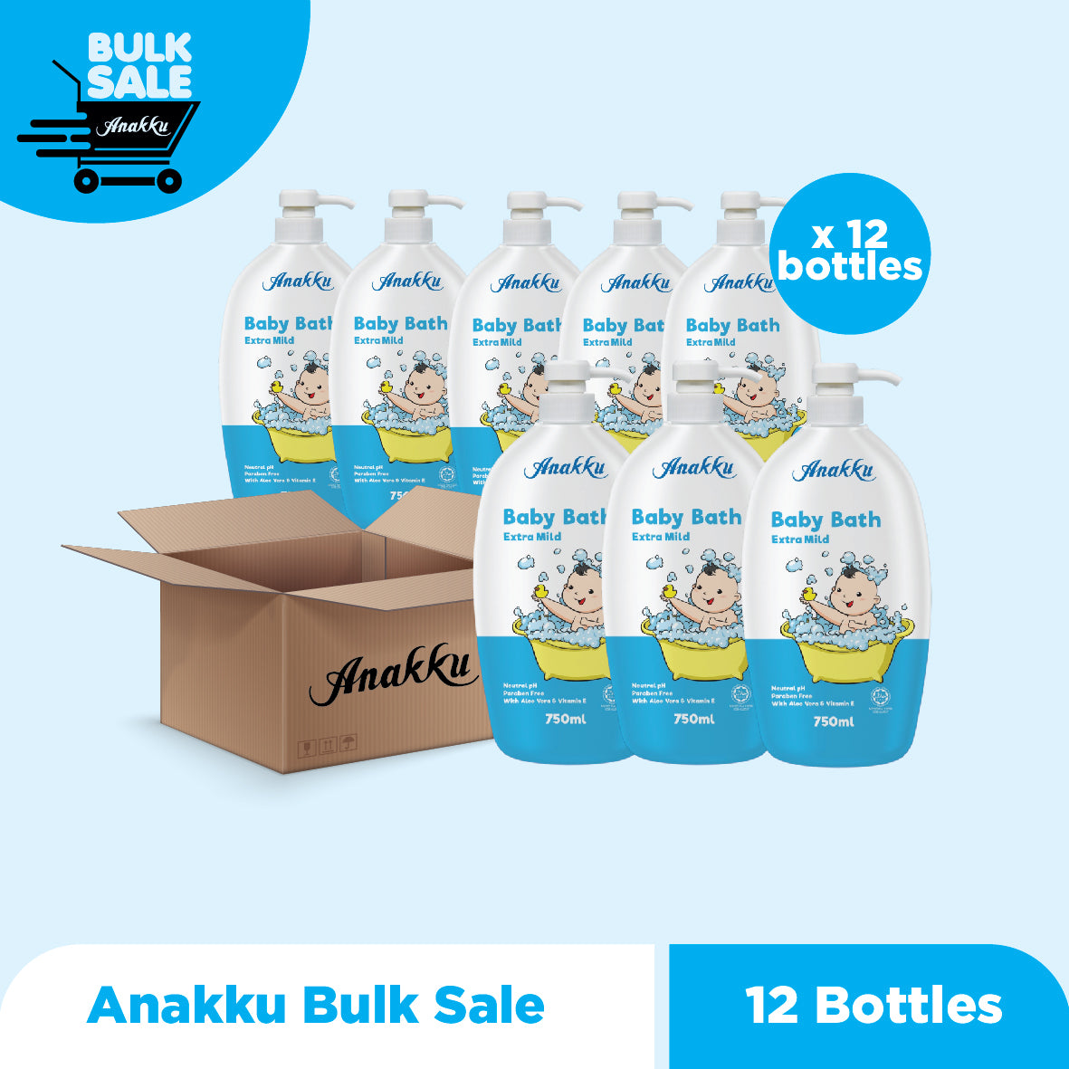 Bulk Sale - Anakku Baby Bath 750ml x 12 Bottles
