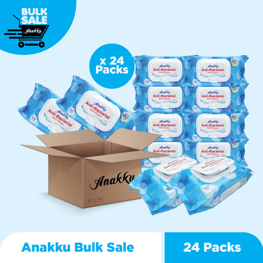 Bulk Sale - Anakku Baby Wipes Wet Tissue (Anti-Bacterial) | Tisu Basah Bayi (100's) x 24 packs