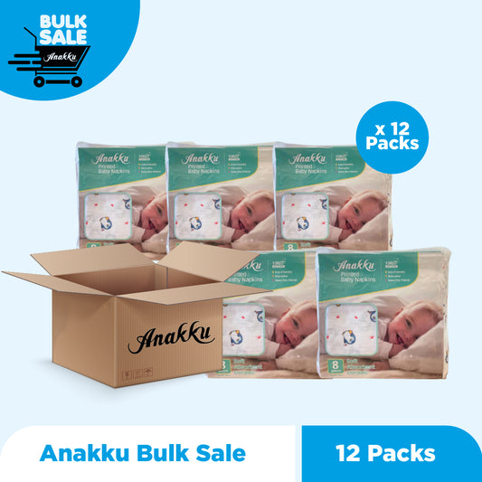Bulk Sale - Anakku Bayi Newborn Printed Kain Napkin Selesa 8 Pcs Penguin Design (161-626)