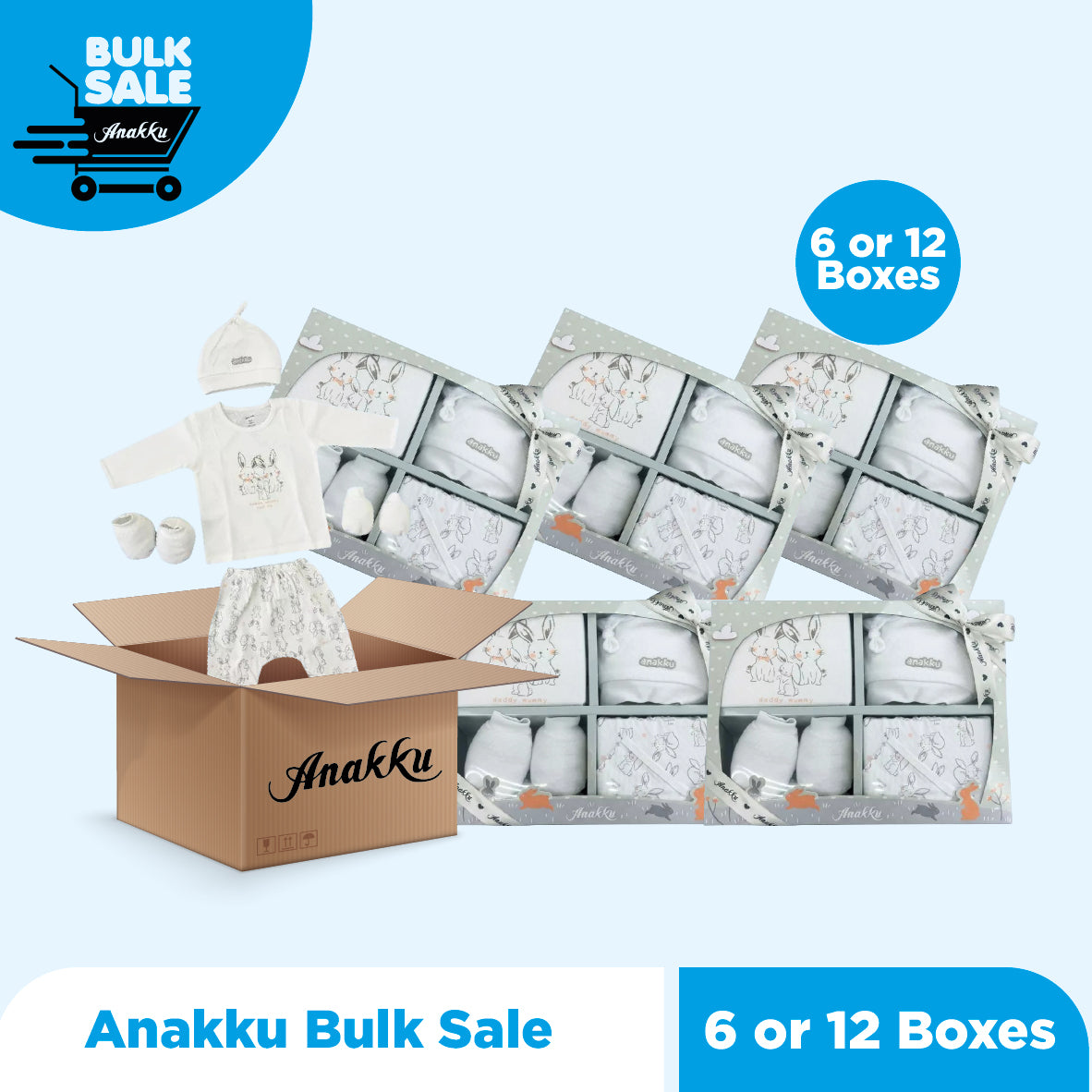 Bulk Sale - Anakku Newborn BabyPyjamas Gift Set | Set Hadiah Baju Tidur Bayi [5pcs/set] [0-6 Months]