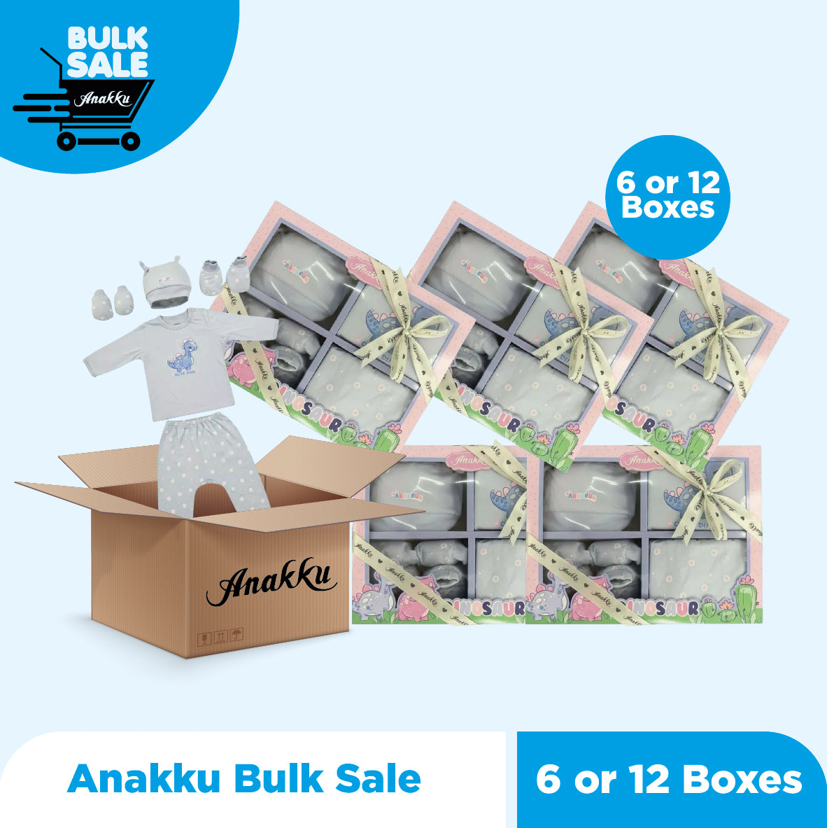 Bulk Sale - Anakku Newborn BabyPyjamas Gift Set | Set Hadiah Baju Tidur Bayi [5pcs/set] [0-6 Months]