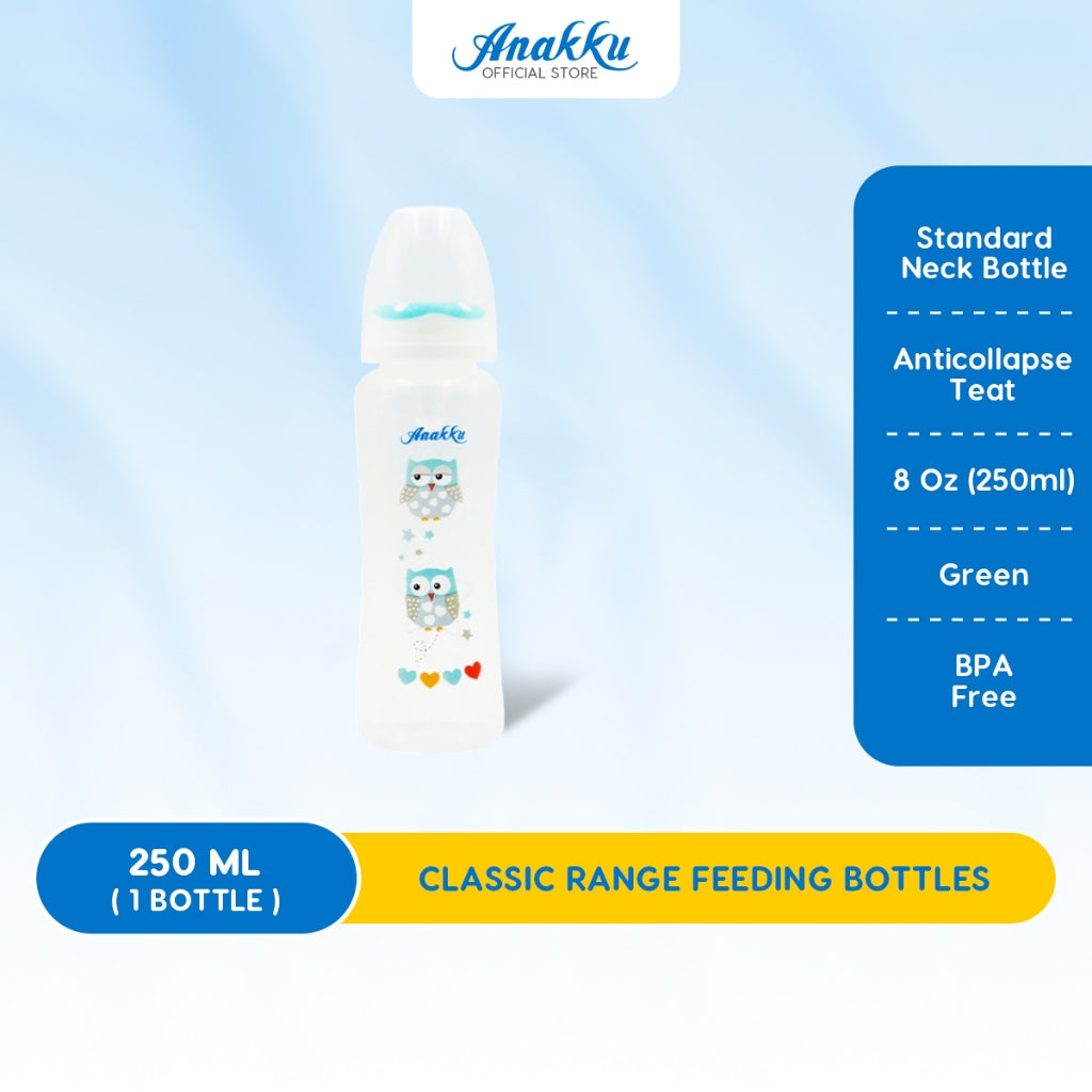 ANAKKU (2oz/4oz/8oz) Standard Neck Feeding Bottle with Anticollapse Teat/Botol Susu Leher Standard 163-600