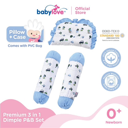 Babylove Premium 3 In 1 Set Bantal & Peluk Bayi Lembut & Selesa | Dimple Pillow & Bolster Set