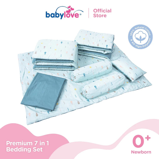 Babylove 7 dalam 1 Set Katil Bayi Premium | Set Tilam Lengkap | 7 in 1 Bedding Set (100% Cotton)