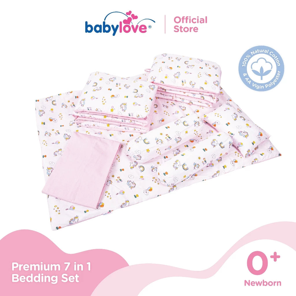 Babylove 7 dalam 1 Set Katil Bayi Premium | Set Tilam Lengkap | 7 in 1 Bedding Set (100% Cotton)