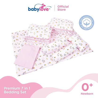 Babylove 7 dalam 1 Set Katil Bayi Premium | Set Tilam Lengkap | 7 in 1 Bedding Set (100% Cotton)