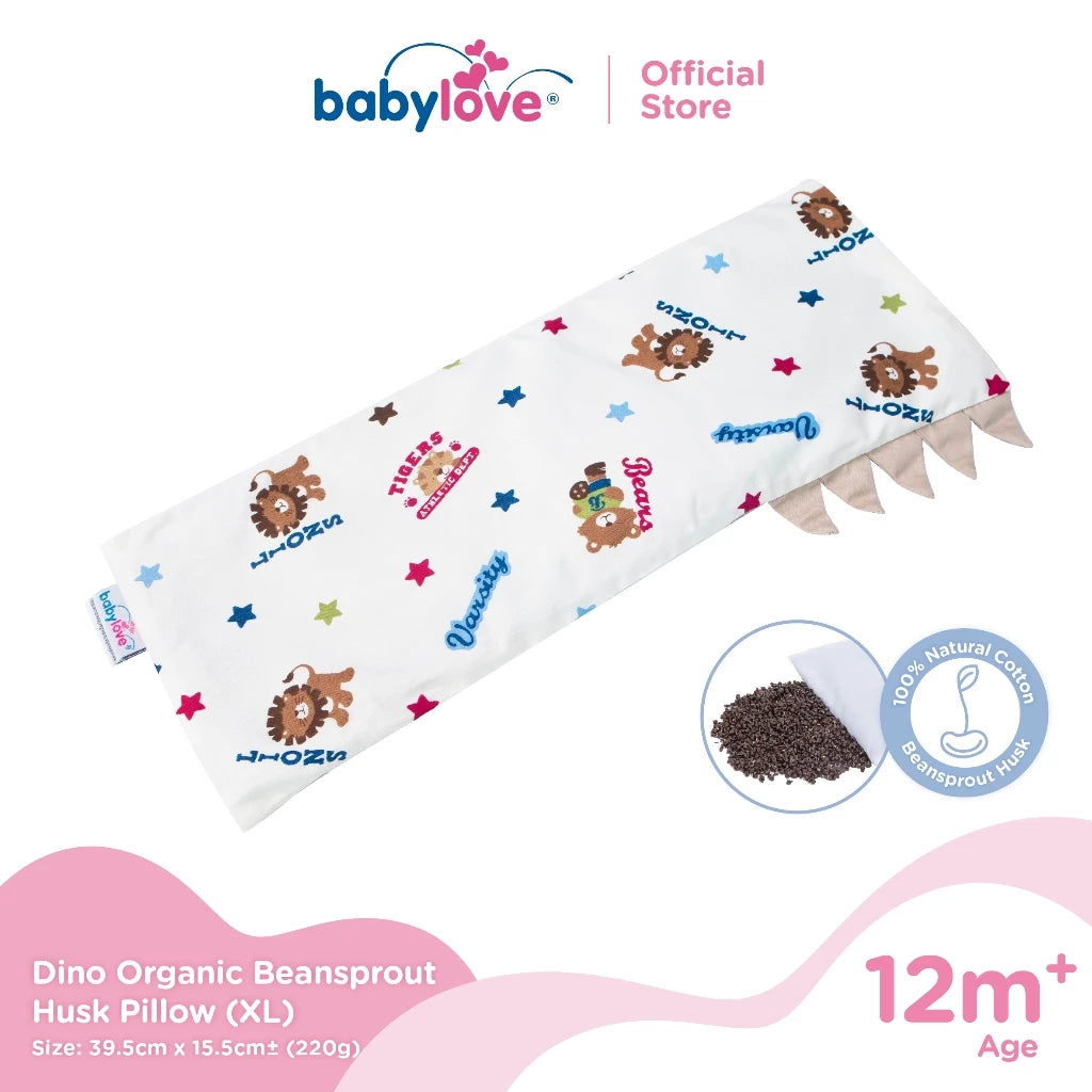 Babylove Dino Organic Bean Sprout Husk Pillow - XL Size