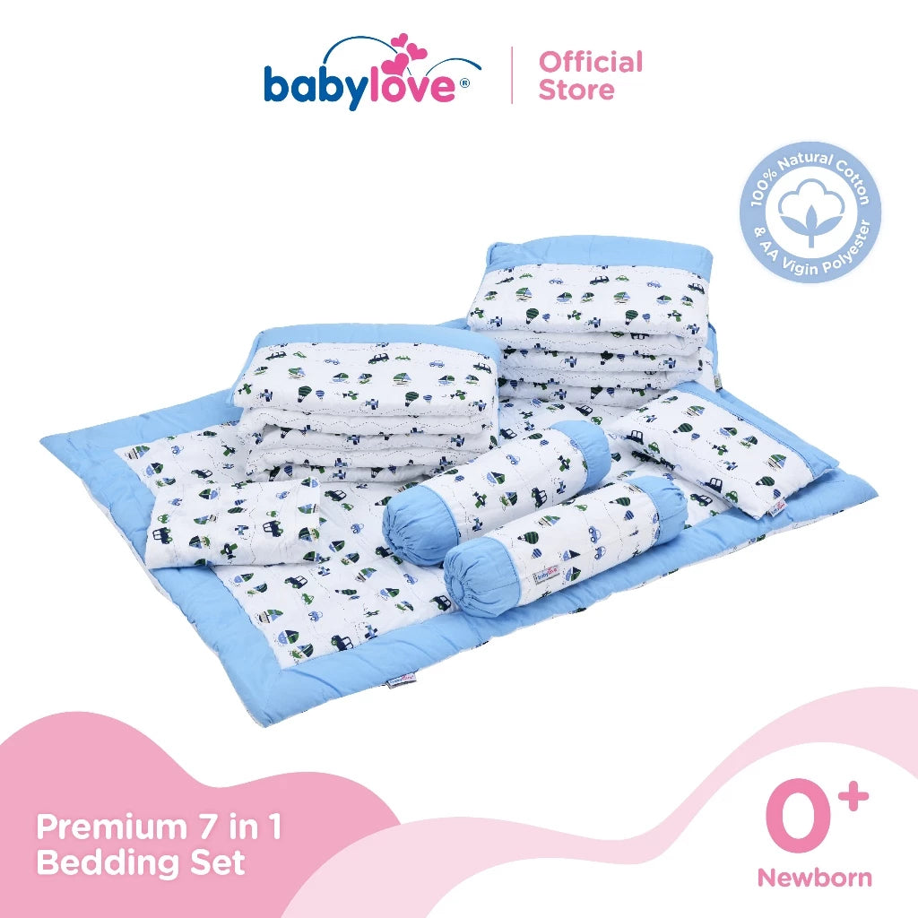 Babylove 7 dalam 1 Set Katil Bayi Premium | Set Tilam Lengkap | 7 in 1 Bedding Set (100% Cotton)