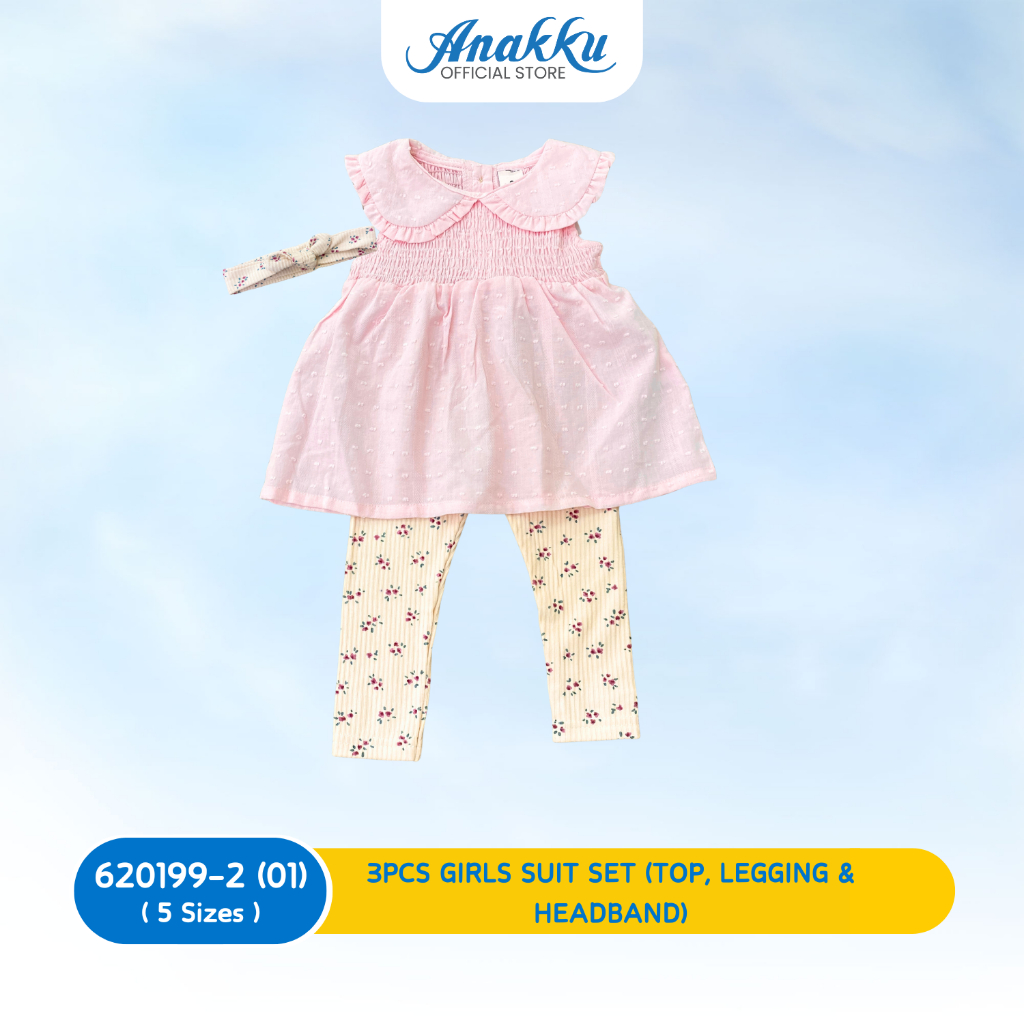3PCS BABY GIRLS SUIT SET (TOP, LEGGING & HEADBAND) - 620199-2