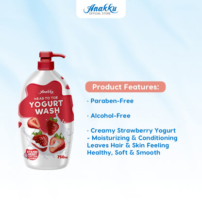 Anakku HEAD TO TOE Baby Wash (Strawberry Yogurt)| Mandian HEAD TO TOE Bayi (750ml) HTTY7501