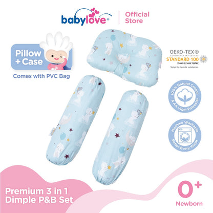 Babylove Premium 3 In 1 Set Bantal & Peluk Bayi Lembut & Selesa | Dimple Pillow & Bolster Set