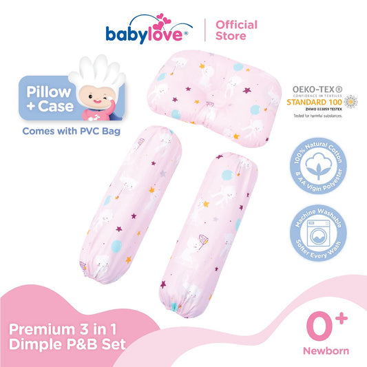 Babylove Premium 3 In 1 Set Bantal & Peluk Bayi Lembut & Selesa | Dimple Pillow & Bolster Set