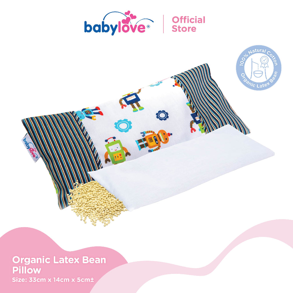 Bantal Organik Lateks Bentuk Kacang Untuk Bayi | Baby Organic Latex Bean Pillow (33cm x 14cm)