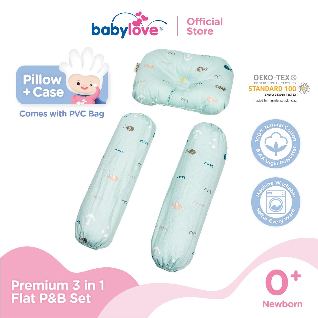 Babylove Premium 3 In 1 Set Bantal & Peluk Bayi Lembut & Selesa | Dimple Pillow & Bolster Set