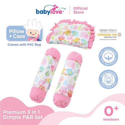 Babylove Premium 3 In 1 Set Bantal & Peluk Bayi Lembut & Selesa | Dimple Pillow & Bolster Set