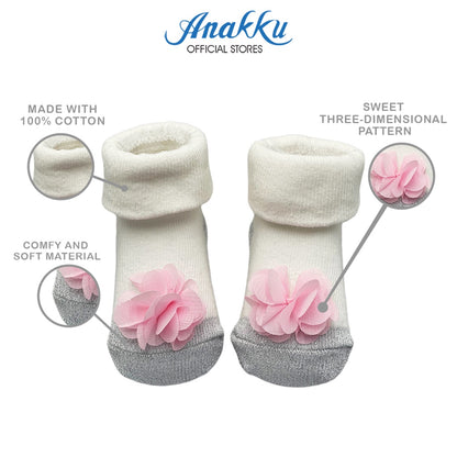 Anakku Little Love Newborn Baby Girl 3D Socks Footwear | Sarung Kaki Bayi ELL581-1