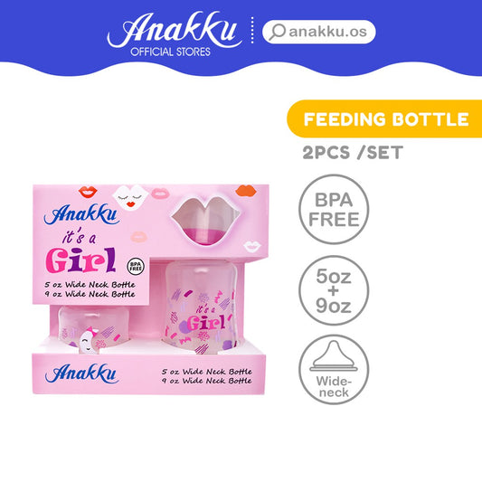 Anakku 2pcs Wideneck Feeding Bottle | Botol Susu - 5oz + 9oz (Girl) 173-054
