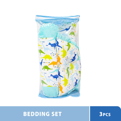Anakku Baby Bedding Set Foldable Comforter + D/F Dimple Pillow + Bolster Set (Dino)