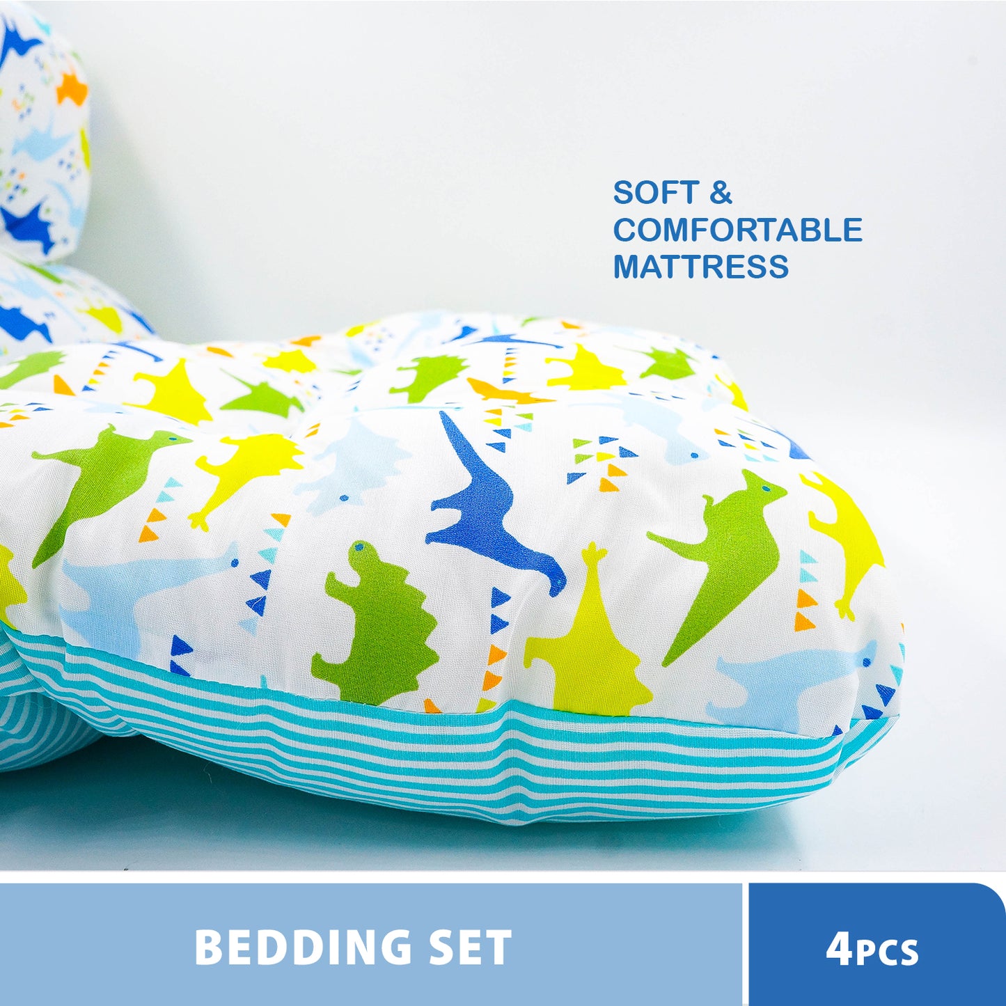 Anakku Baby Bedding Set 4 in 1 D/F Dimple Mattress+ Pillow + Bolster Set (Dino)