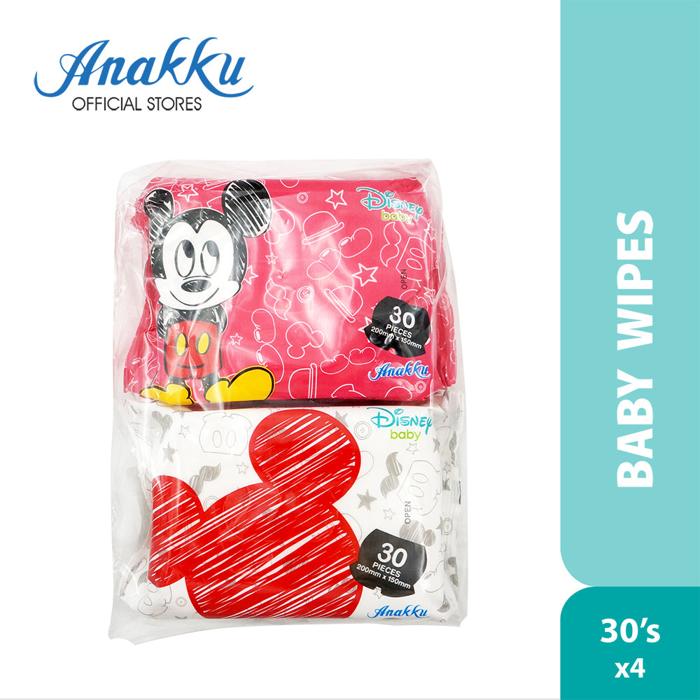 Anakku Baby Wipes Wet Tissue/Tisu Basah Bayi - Disney Mickey Print (30's x 4 Packs) WT6/2