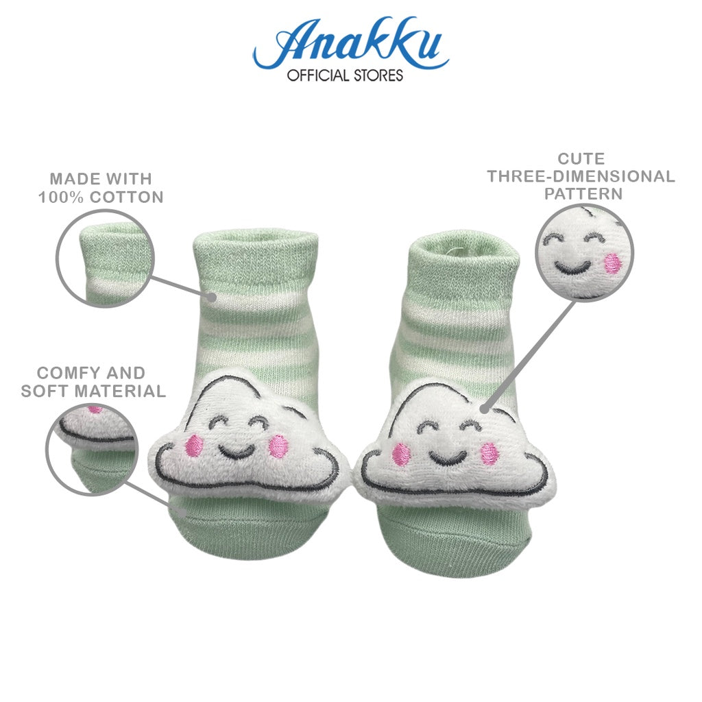 Anakku Little Love Newborn Baby Boy 3D Socks Footwear | Sarung Kaki Bayi ELL580-1