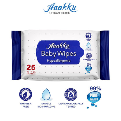 [Online Exclusive] Anakku Baby Wipes Wet Tissue (Hypoallergenic) / Tisu Basah Bayi (25's x 2 Packs) WT25/2