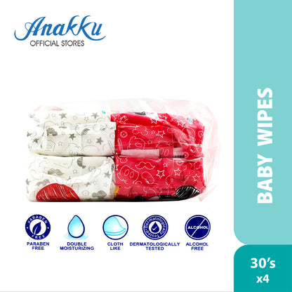Anakku Baby Wipes Wet Tissue/Tisu Basah Bayi - Disney Mickey Print (30's x 4 Packs) WT6/2
