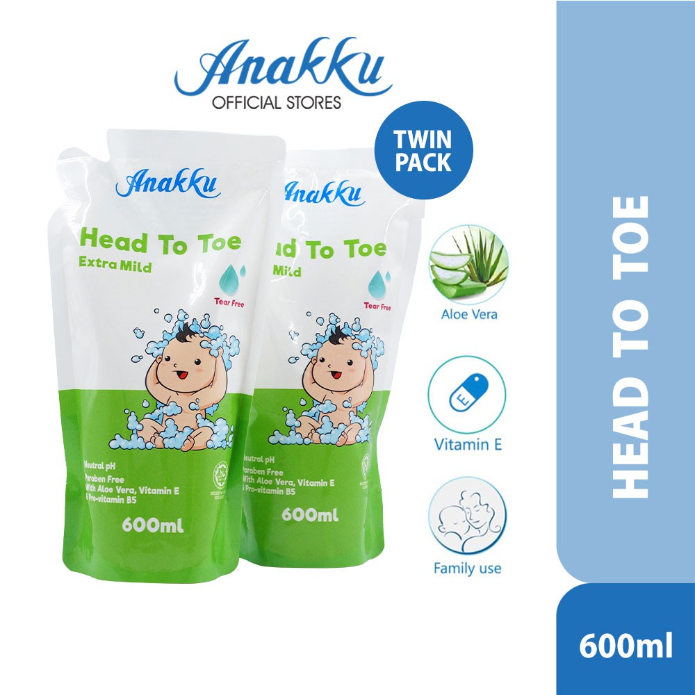 Anakku Baby Bath HEAD TO TOE Refill Pack[Twin Pack]|Sabun Mandian Bayi Pek Isi Semula[Pek Berkembar](600mlx2Pack)175-061