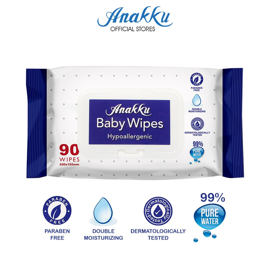 [Online Exclusive - BUNDLE DEAL] Anakku Baby Wipes Wet Tissue (Hypoallergenic) | Tisu Basah Bayi (90's x 4) WT90/2-2