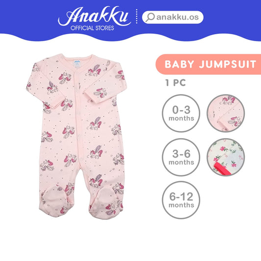 Anakku Newborn Baby Girl Jumpsuit Snap-on Button Long Sleeves Jumper [0-12M] Baju Bayi Perempuan EAK665-2