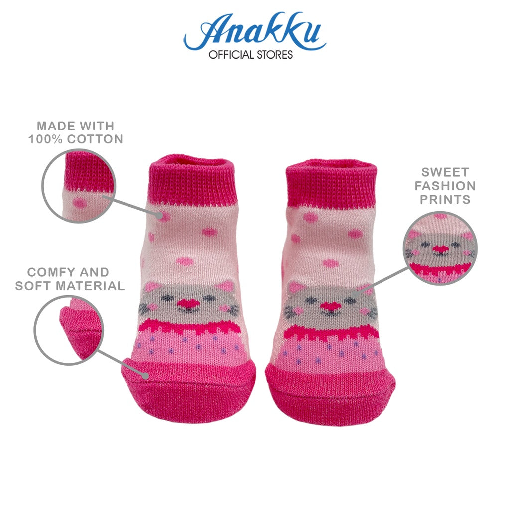 Anakku Newborn Baby Girl Fashion Socks Prints Footwear | Sarung Kaki Bayi EAK397-1