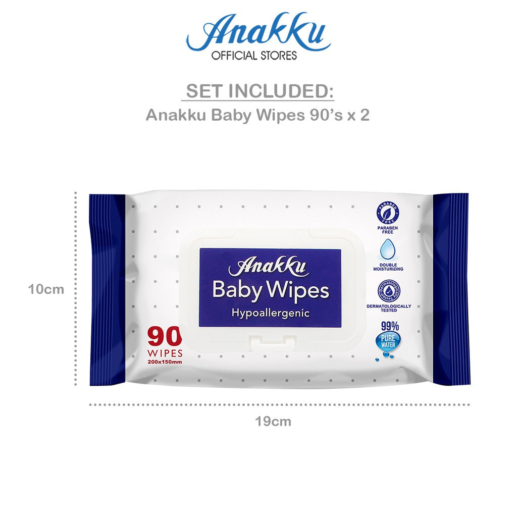 [Online Exclusive] Anakku Baby Wipes Wet Tissue (Hypoallergenic) / Tisu Basah Bayi (90's x 2 Packs) WT90/2
