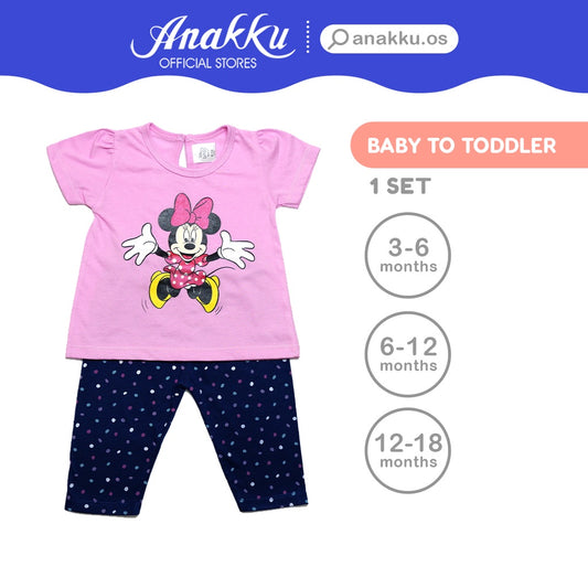 Anakku Disney Baby Girl Newborn Suit Set Baju Bayi Perempuan [Short-Slv+Pants] [3-18 Months] EDS542-2